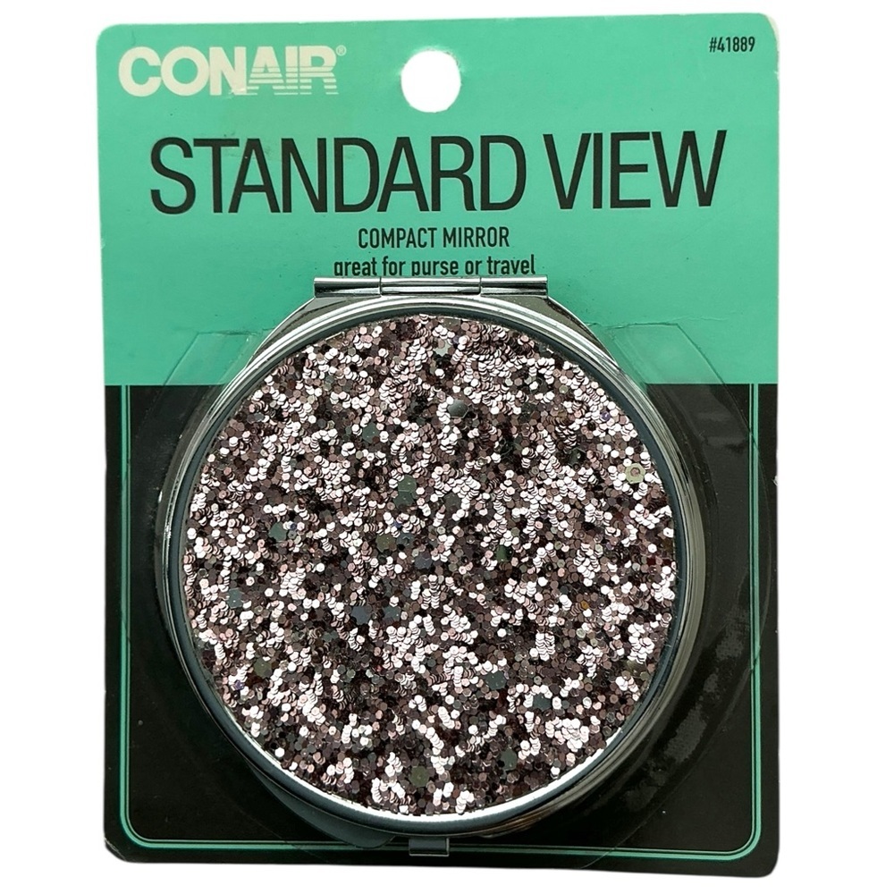 Conair Standard View Compact Mirror Double Sided Clear View Glittery Pink NEW